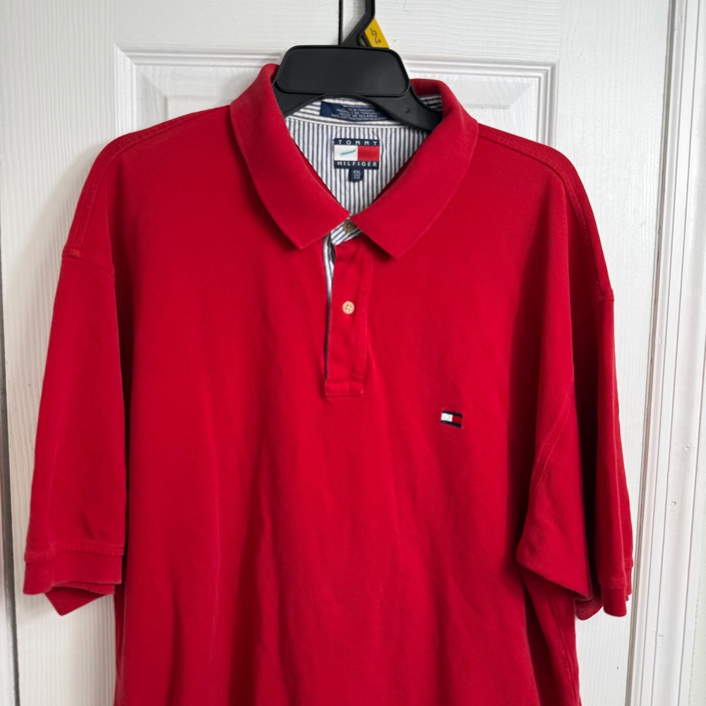 Tommy Hilfiger Polo Shirt XXL Red Vintage Y2K Preppy Streetwear Logo Top